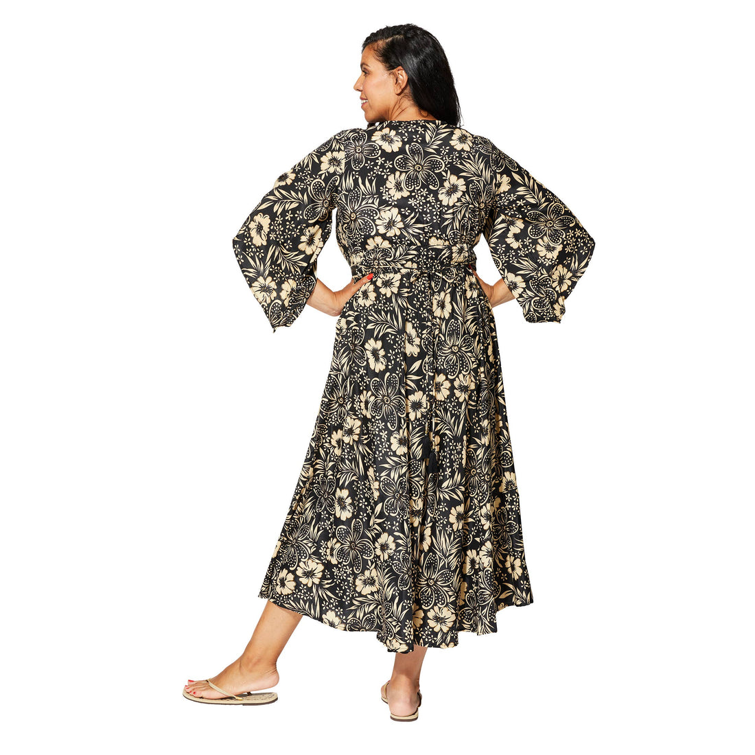 PLUS BLACK GOLD LONG 3/4 SLEEVES DRESS