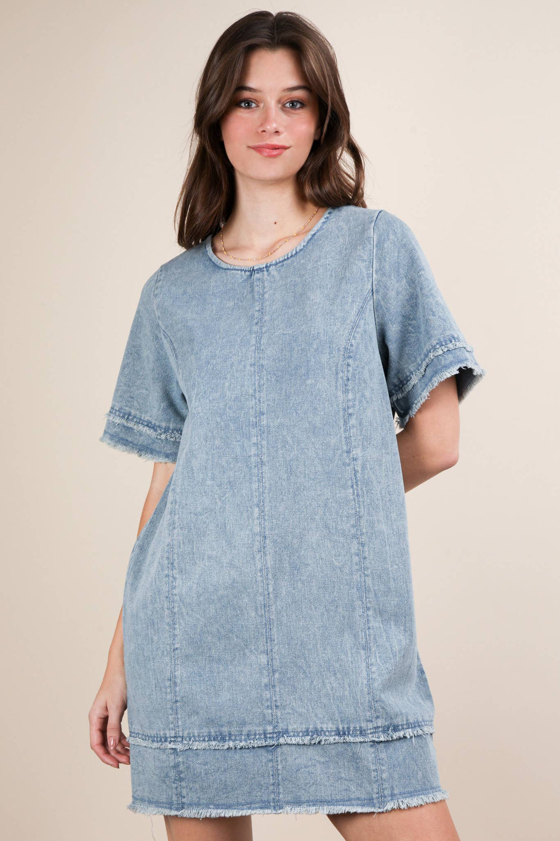 Light Washed Denim Shift Mini Dress