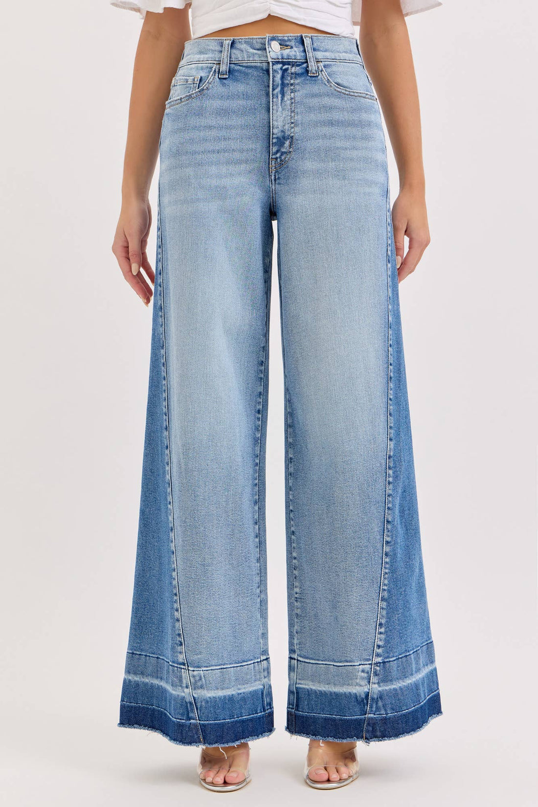 High Rise Two Tone Wide Leg with Released Hem