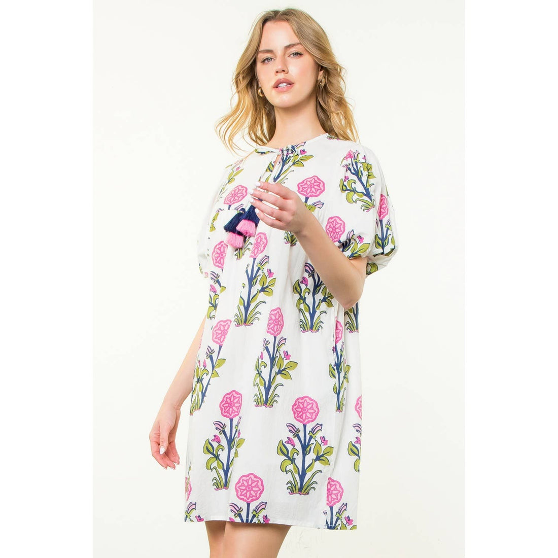 Floral Puff Sleeve Short Dress