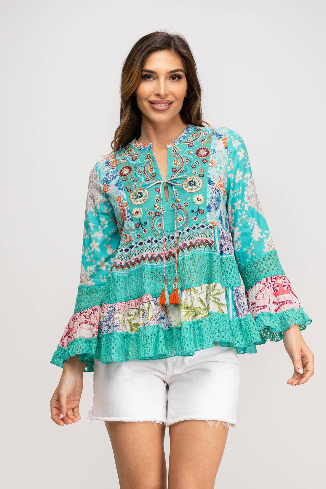 MINT MULTICOLOR EMBROIDERED PRINTED TUNIC