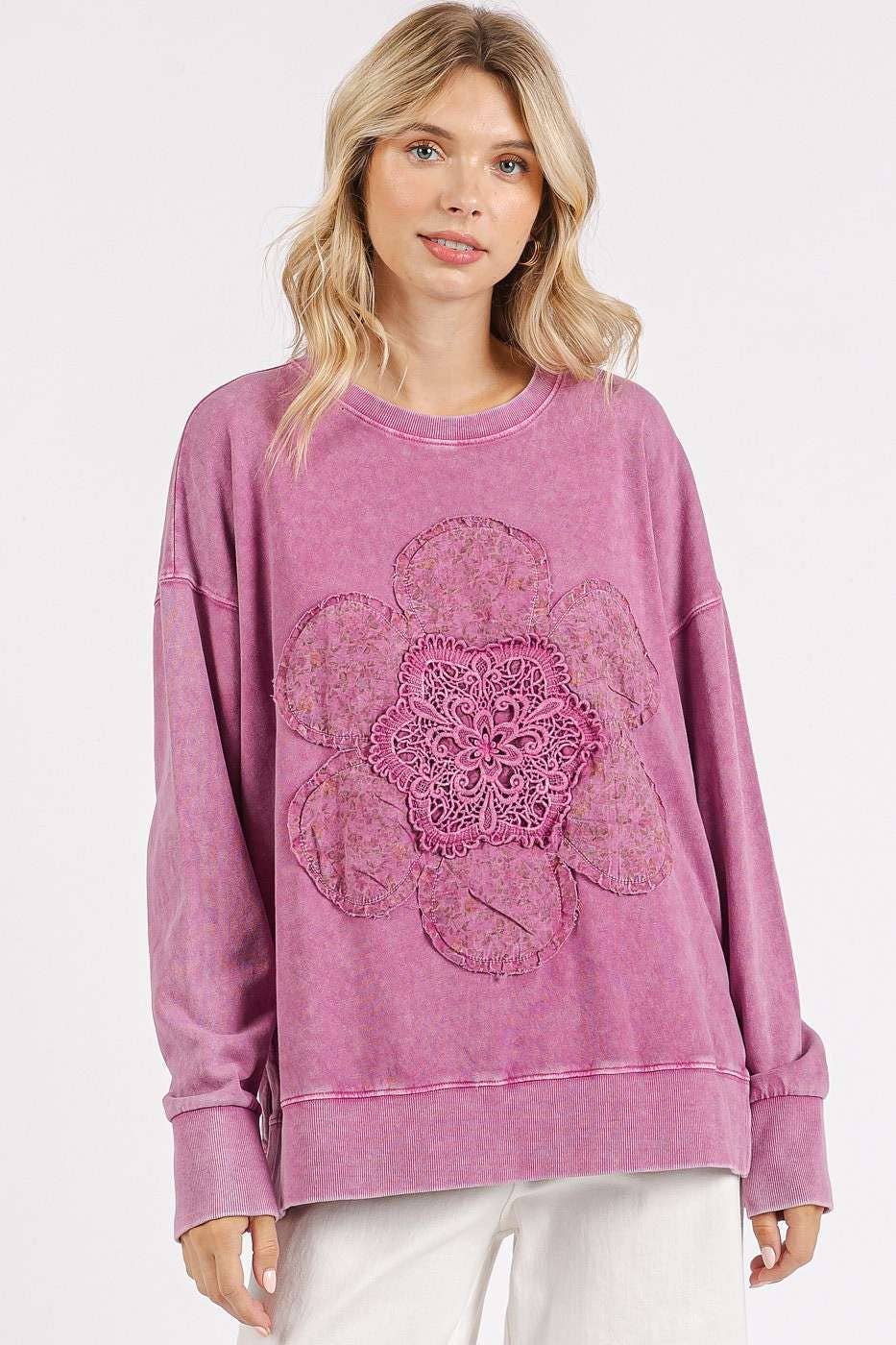 Flower Patch Mineral Wash Long Sleeve Top