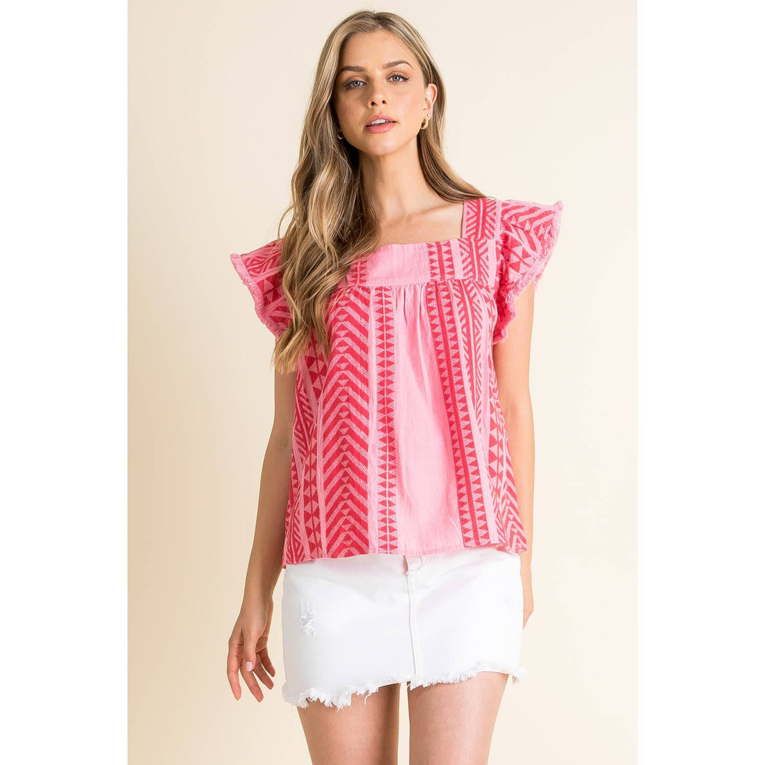 Pink and Red Pattern Knit Top