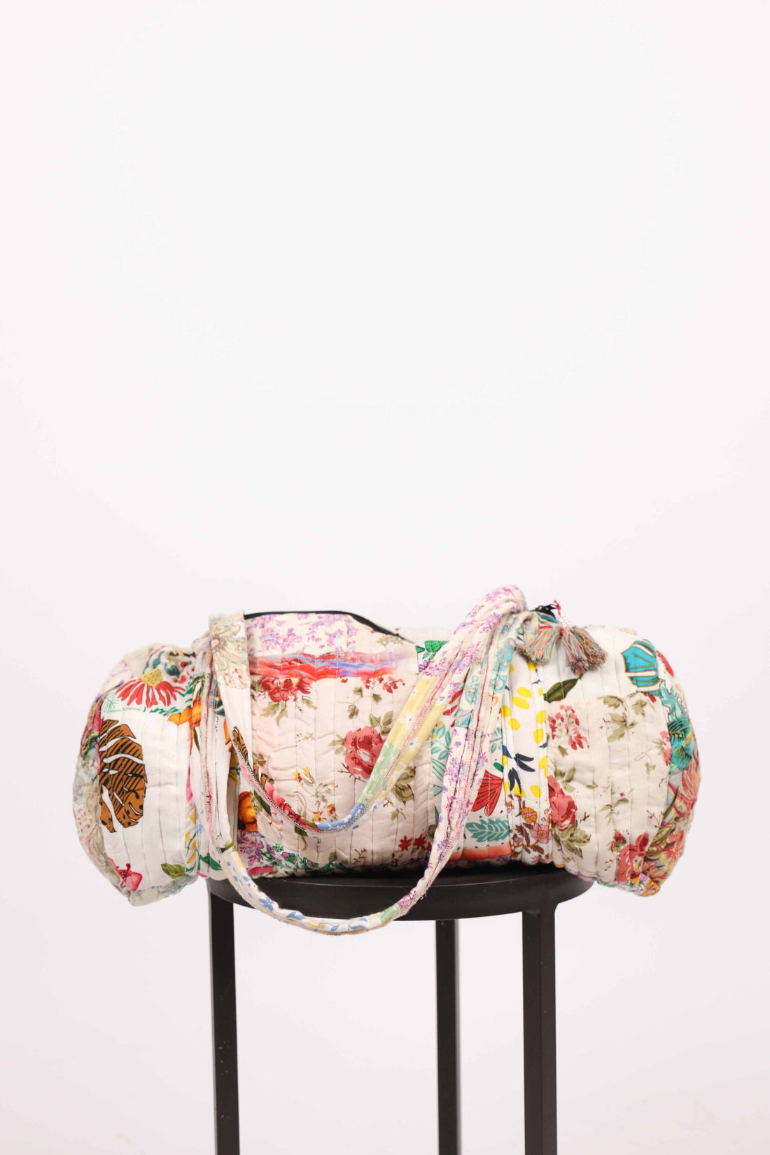 White Floral Upcycled Patchwork Duffel Bag
