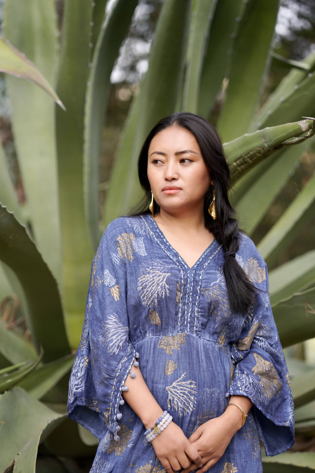 Positano Hand Block Printed Coral Reef Maxi Dress