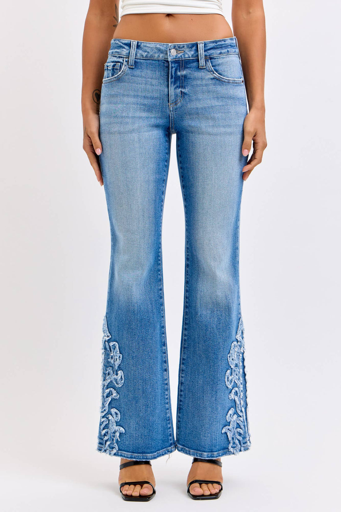 Low Rise Western Relaxed Flare with Frayed Patch