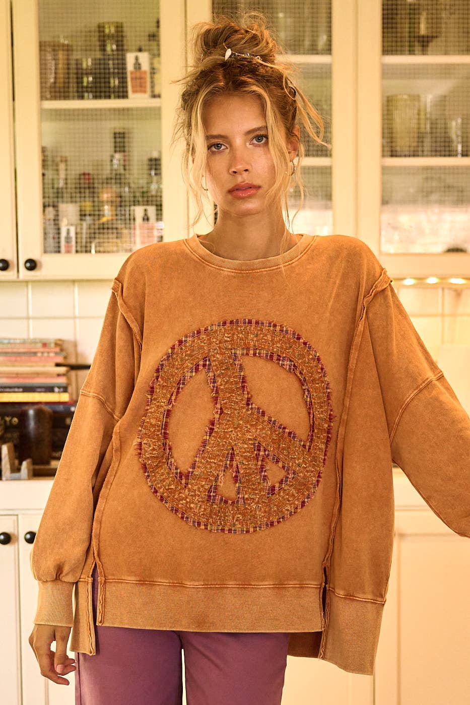 Peace Sign Patch Mineral Wash Sweatshirt