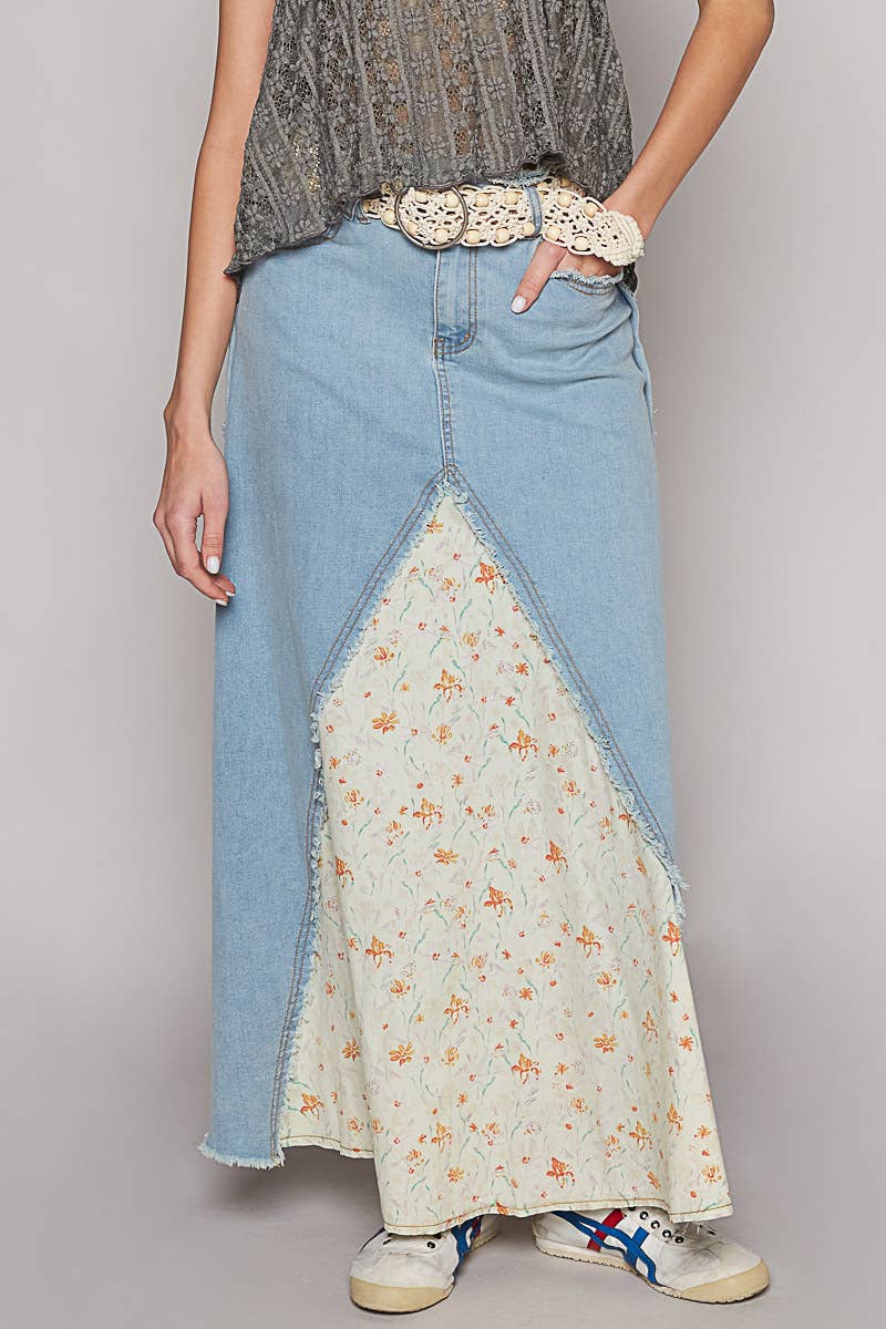 Denim Contrast asymmetrical cut-out detail pockets denim skirt