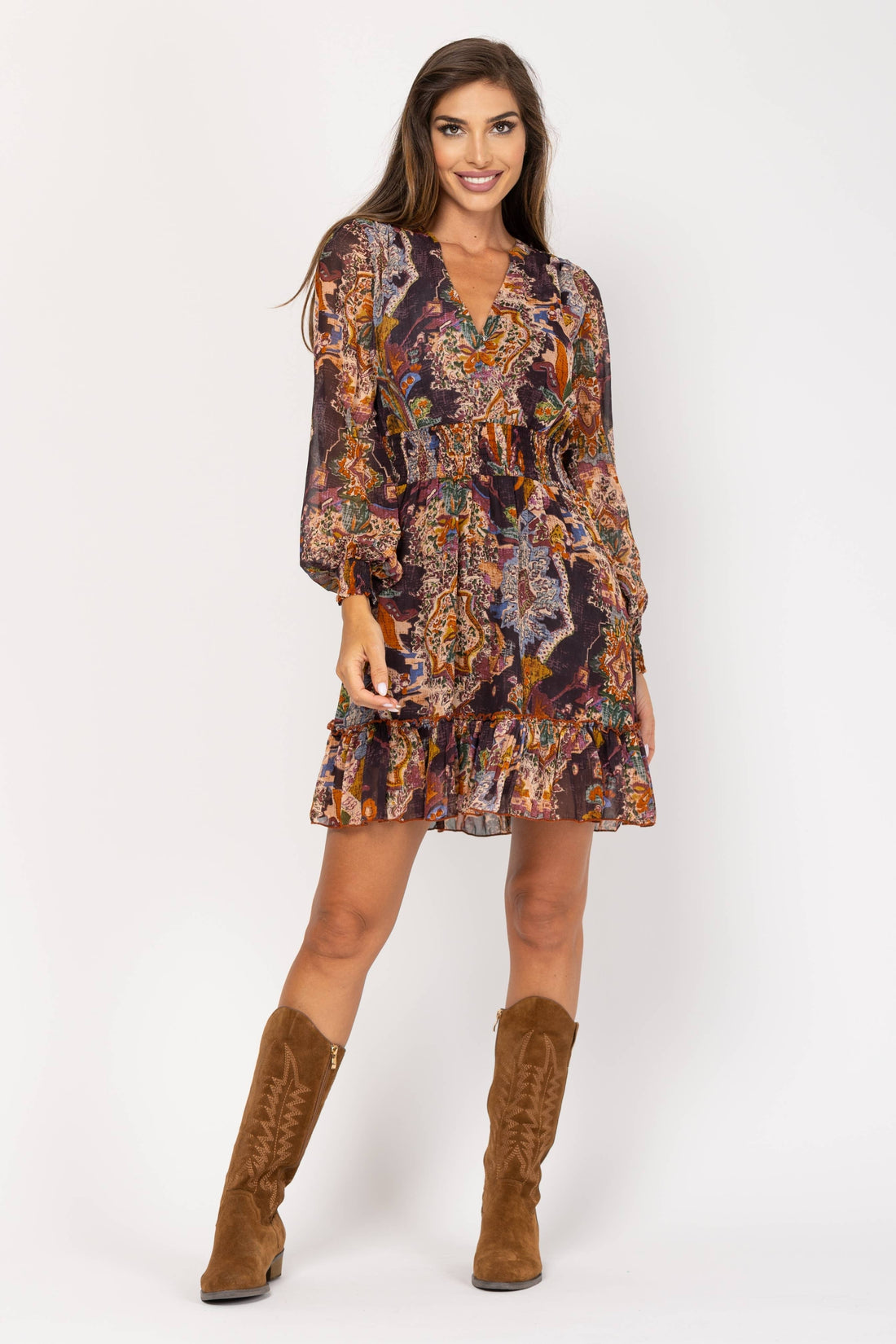 Spanish Brown Paisley Printed Dress