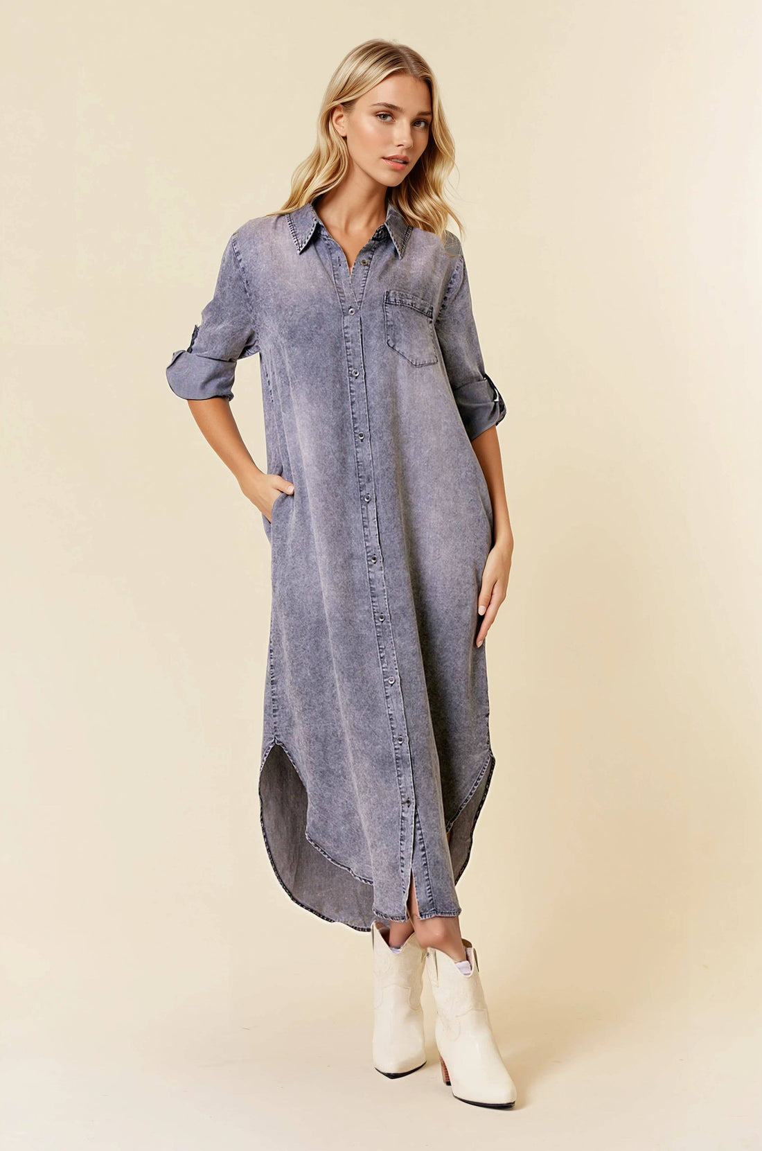 Misty Gray Tencel Midi Dress