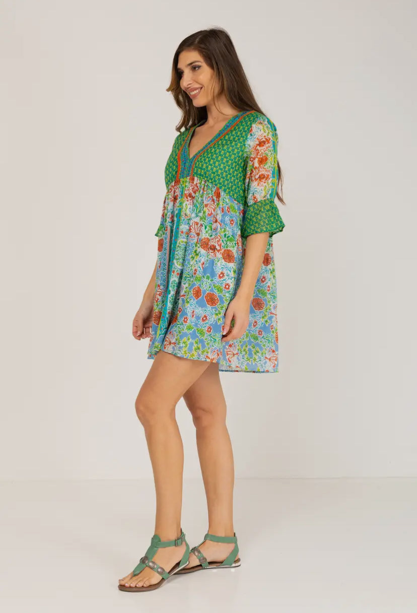 Spanish Boho Print Short Dress