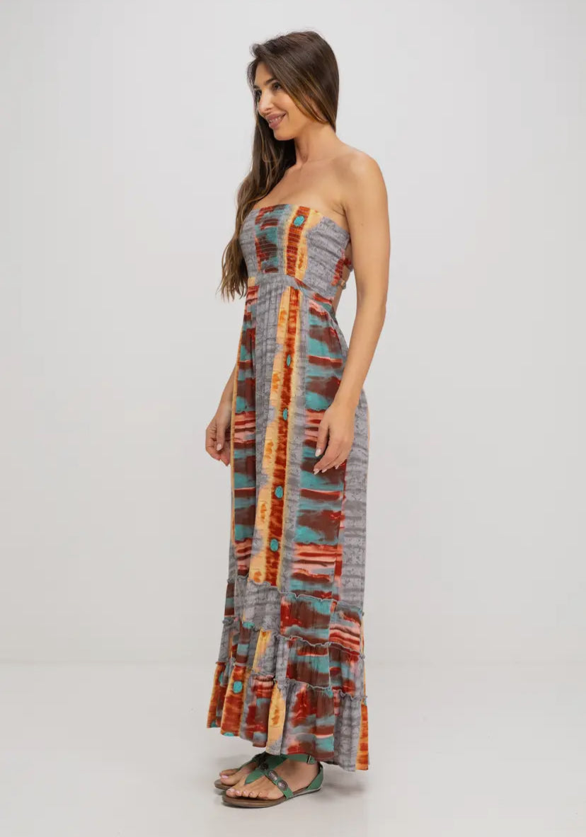 Spanish Strapless Tie Dye Maxi Dress