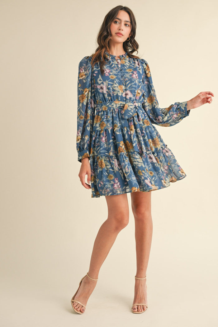 Floral Puff Sleeve Button-Down Mini Dress