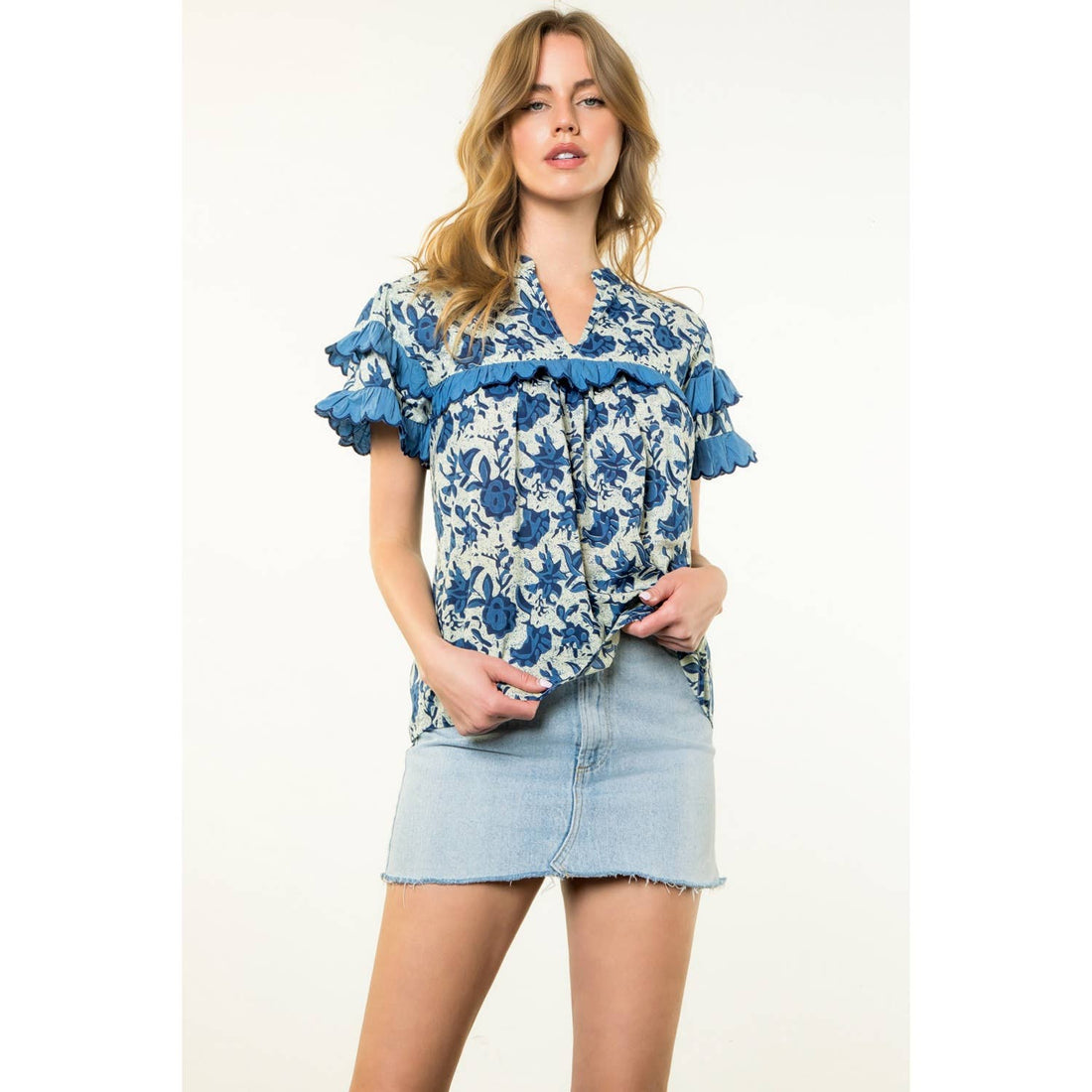 Ruffle Trim Floral Print Top