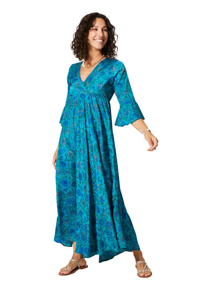 PARIS BLUE 3/4 BELL SLEEVES LONG DRESS