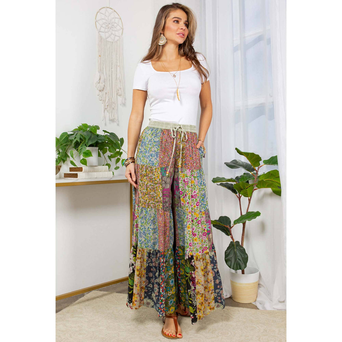 Printed Patchwork Delight: Overdyed Pants With Four Tiers