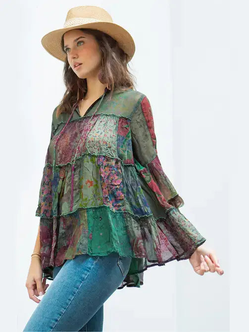 Chic Overdyed Band Collar Top Boho Babe