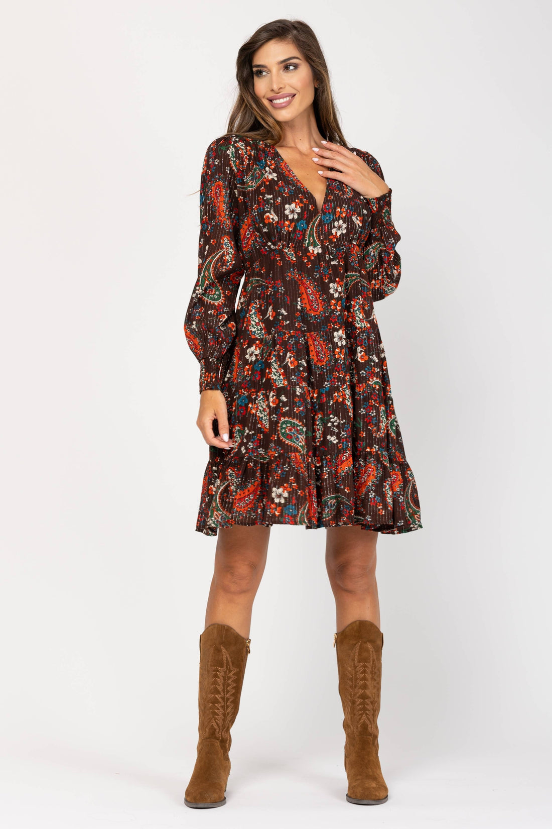 Brown metallic Gold Printed Dress