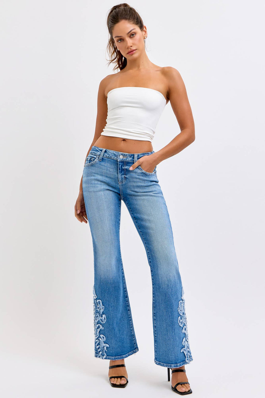 Low Rise Western Relaxed Flare with Frayed Patch