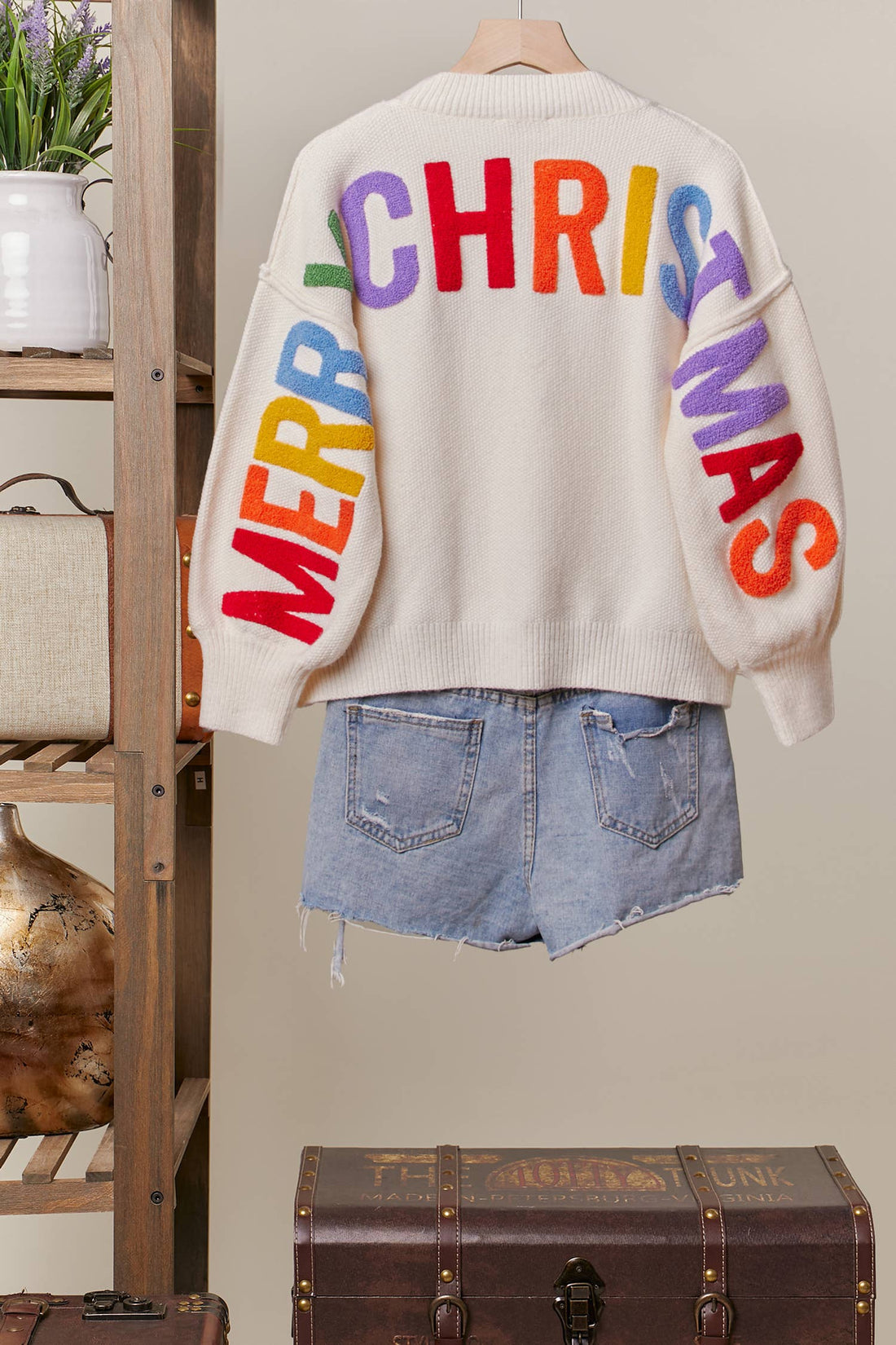 Ivory Christmas Sweater with Lettering