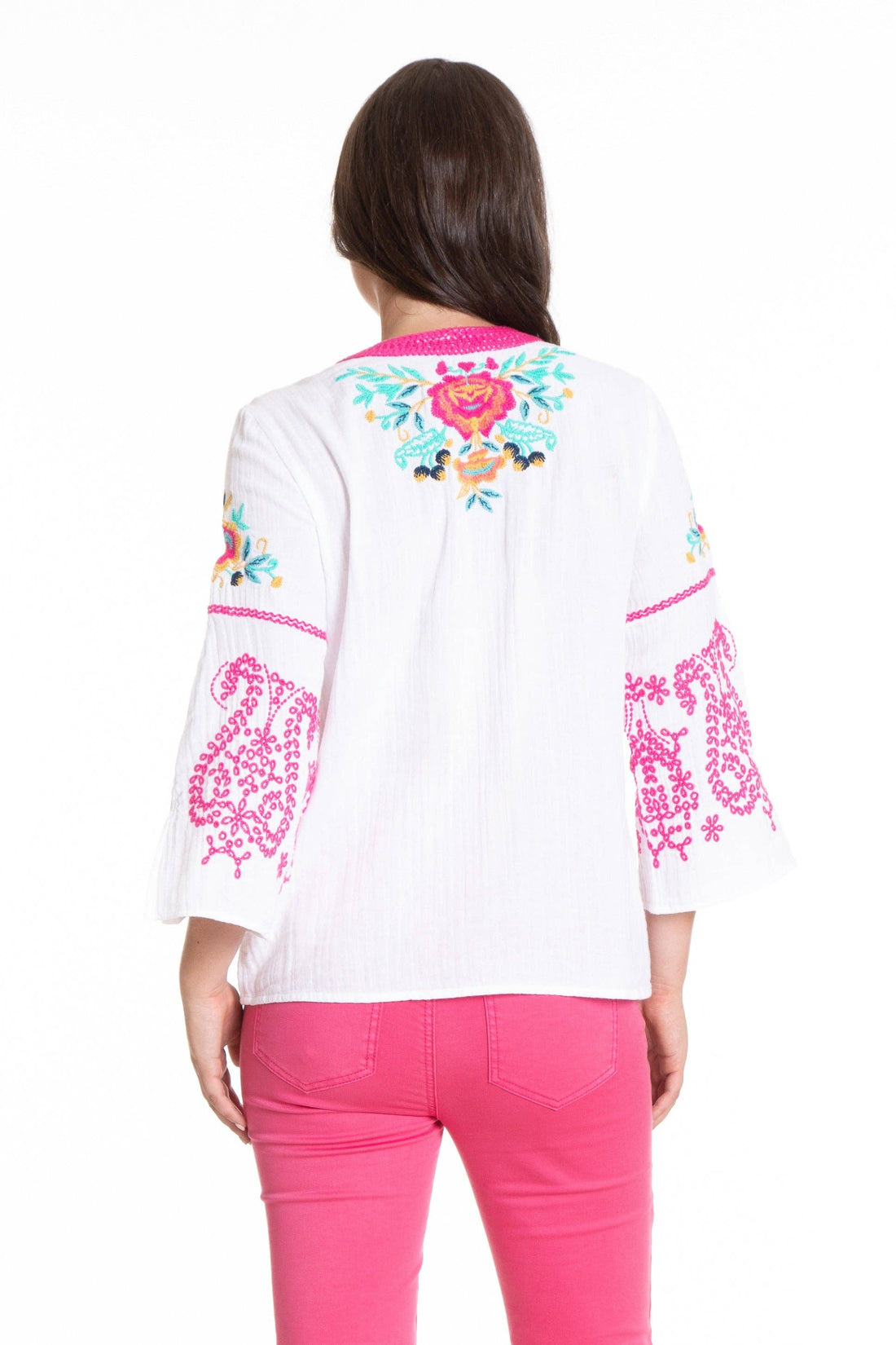 Embroidered Pullover With Flounce Sleeve