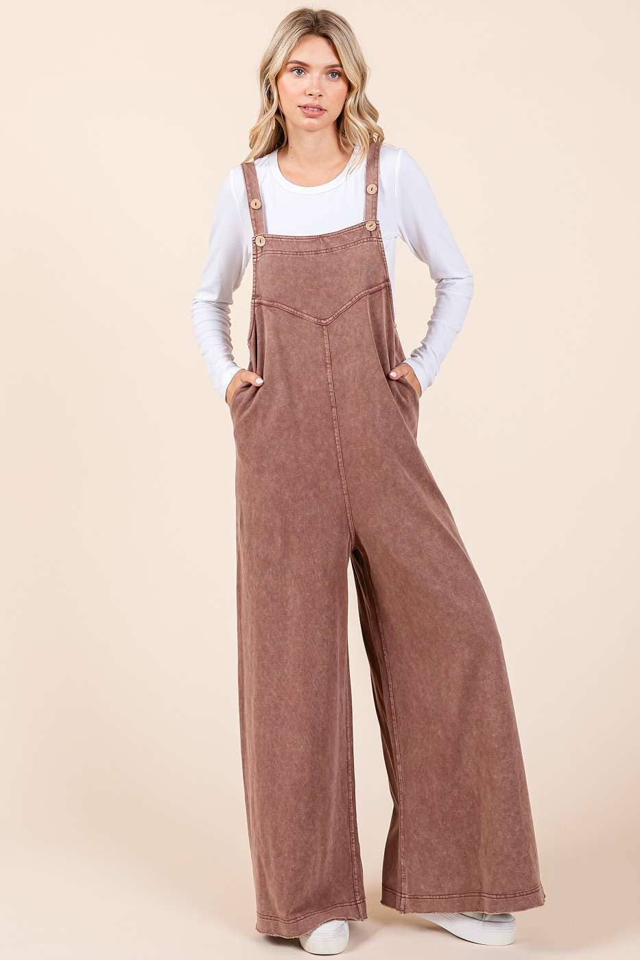 MINERAL WASH BUTTONED STRAP JUMPSUIT OVERALLS